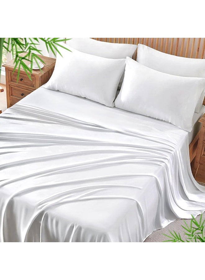 BYSURE 6 Pieces Bamboo Viscose Sheets(White, Queen)