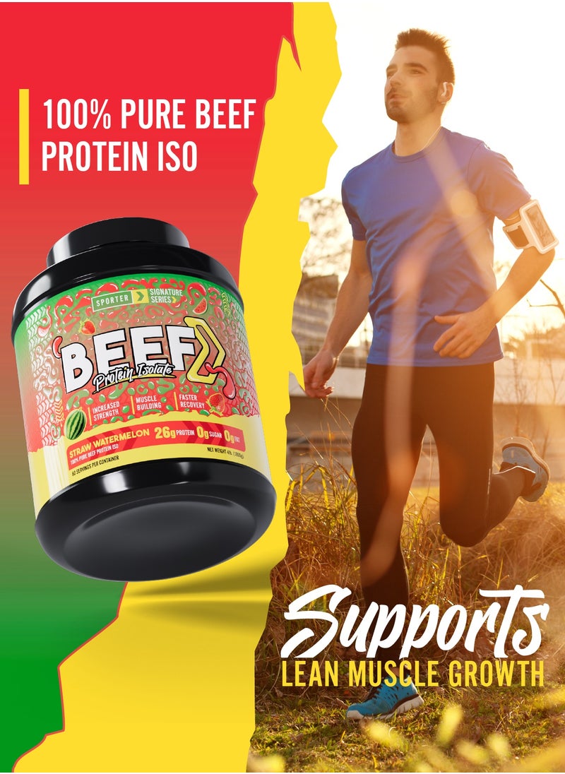 Sporter Beef Protein Isolate – 60 Servings | 26.4g Protein Per Scoop | Zero Fat, Sugar & Carbs | Strawberry Watermelon Flavor | Lactose-Free | No Amino Spiking or Fillers | Pure Muscle Recovery Fuel