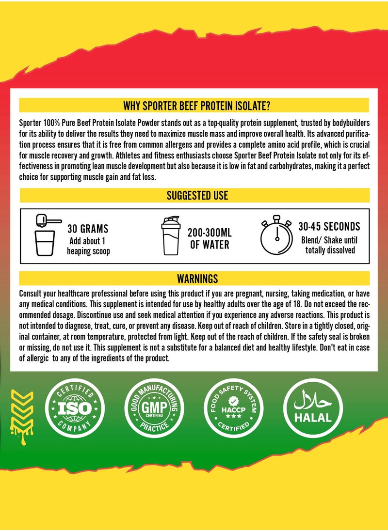 Sporter Beef Protein Isolate – 60 Servings | 26.4g Protein Per Scoop | Zero Fat, Sugar & Carbs | Strawberry Watermelon Flavor | Lactose-Free | No Amino Spiking or Fillers | Pure Muscle Recovery Fuel