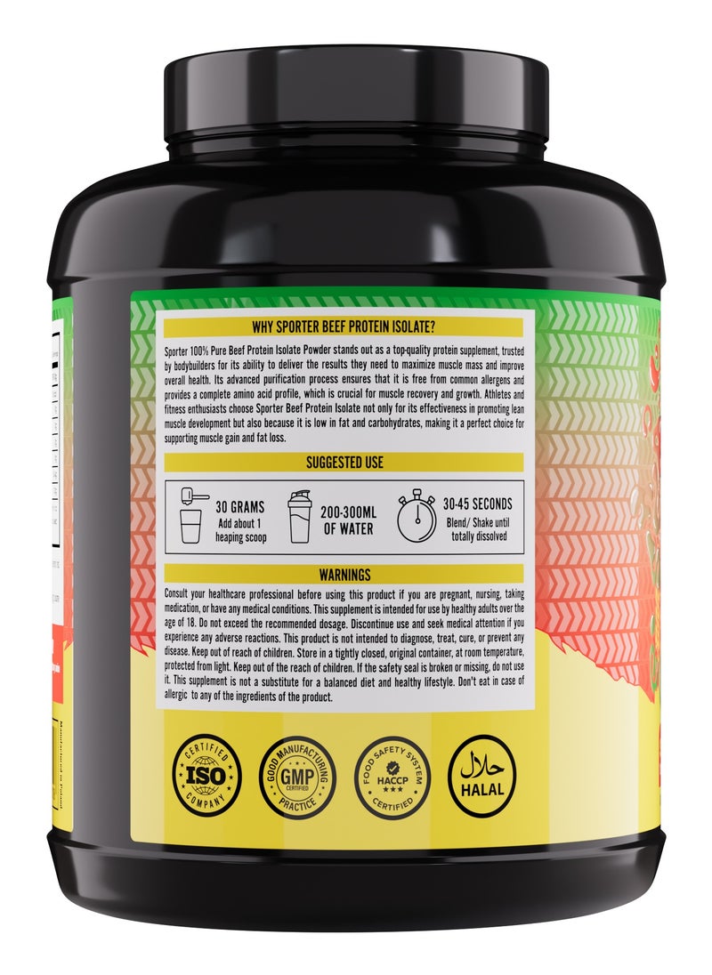 Sporter Beef Protein Isolate – 60 Servings | 26.4g Protein Per Scoop | Zero Fat, Sugar & Carbs | Strawberry Watermelon Flavor | Lactose-Free | No Amino Spiking or Fillers | Pure Muscle Recovery Fuel