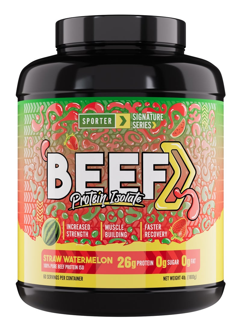 Sporter Beef Protein Isolate – 60 Servings | 26.4g Protein Per Scoop | Zero Fat, Sugar & Carbs | Strawberry Watermelon Flavor | Lactose-Free | No Amino Spiking or Fillers | Pure Muscle Recovery Fuel