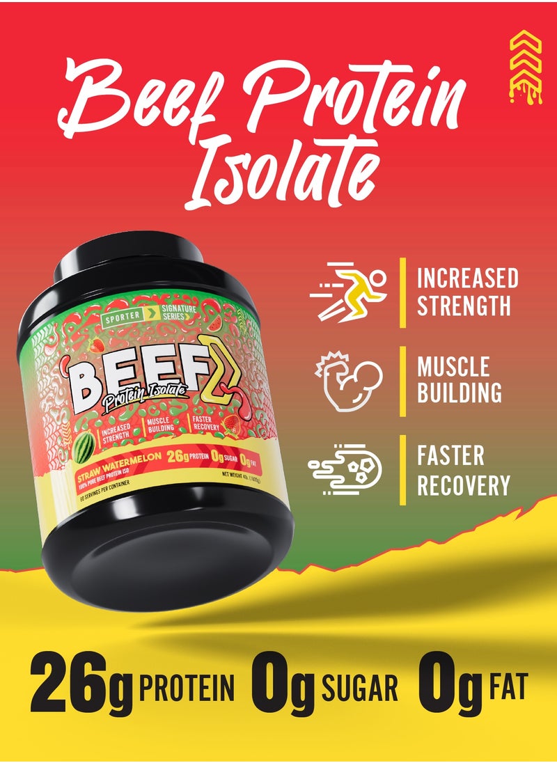Sporter Beef Protein Isolate – 60 Servings | 26.4g Protein Per Scoop | Zero Fat, Sugar & Carbs | Strawberry Watermelon Flavor | Lactose-Free | No Amino Spiking or Fillers | Pure Muscle Recovery Fuel