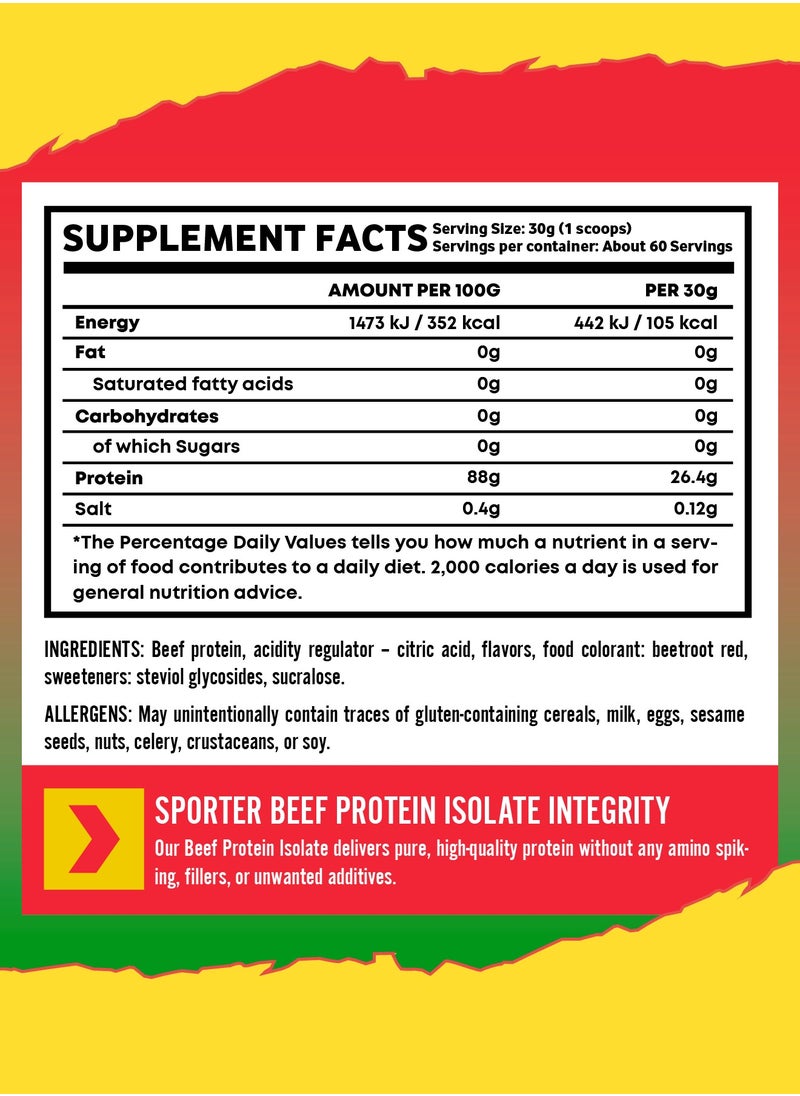 Sporter Beef Protein Isolate – 60 Servings | 26.4g Protein Per Scoop | Zero Fat, Sugar & Carbs | Strawberry Watermelon Flavor | Lactose-Free | No Amino Spiking or Fillers | Pure Muscle Recovery Fuel