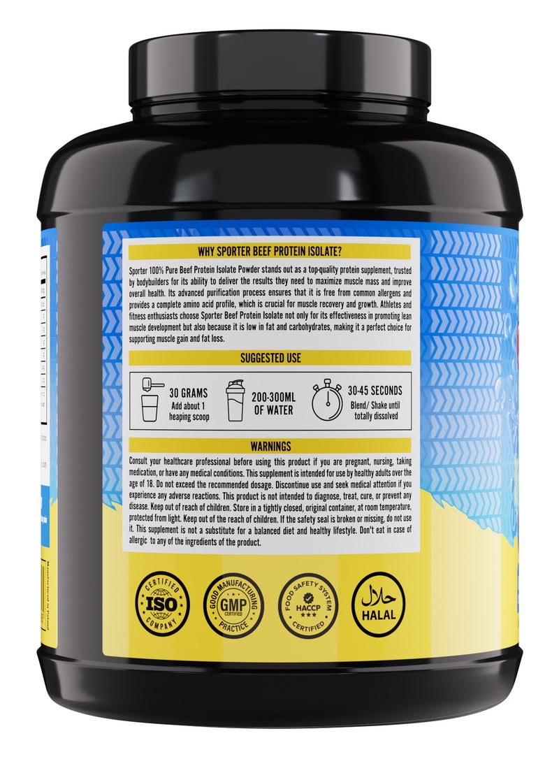 Sporter Beef Protein Isolate – 60 Servings | 26.4g Pure Protein | Blue Raspberry Flavor | Zero Carbs, Sugar & Fat | Lactose-Free | Gut-Friendly | Post-Workout Muscle Support