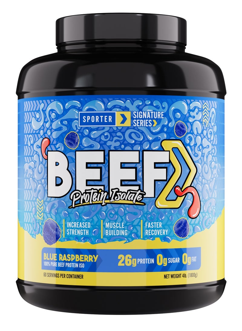 Sporter Beef Protein Isolate – 60 Servings | 26.4g Pure Protein | Blue Raspberry Flavor | Zero Carbs, Sugar & Fat | Lactose-Free | Gut-Friendly | Post-Workout Muscle Support