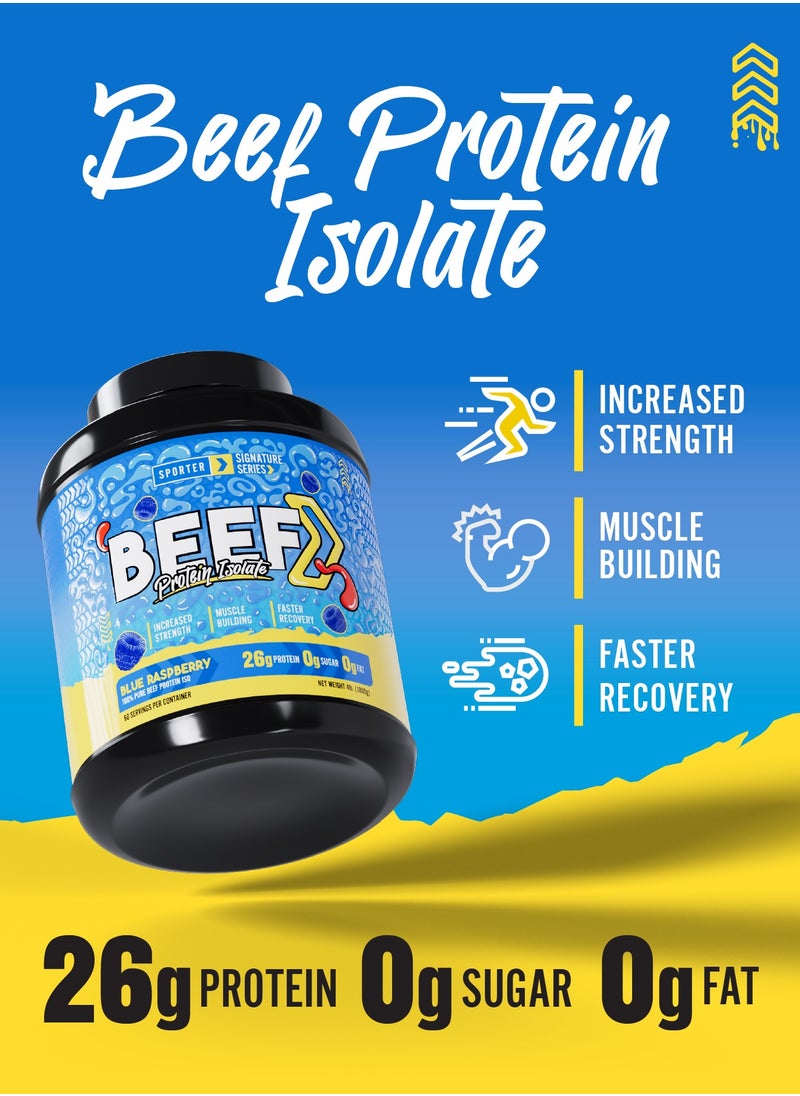 Sporter Beef Protein Isolate – 60 Servings | 26.4g Pure Protein | Blue Raspberry Flavor | Zero Carbs, Sugar & Fat | Lactose-Free | Gut-Friendly | Post-Workout Muscle Support