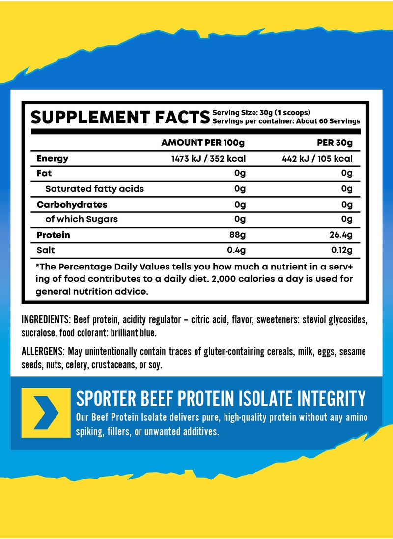 Sporter Beef Protein Isolate – 60 Servings | 26.4g Pure Protein | Blue Raspberry Flavor | Zero Carbs, Sugar & Fat | Lactose-Free | Gut-Friendly | Post-Workout Muscle Support