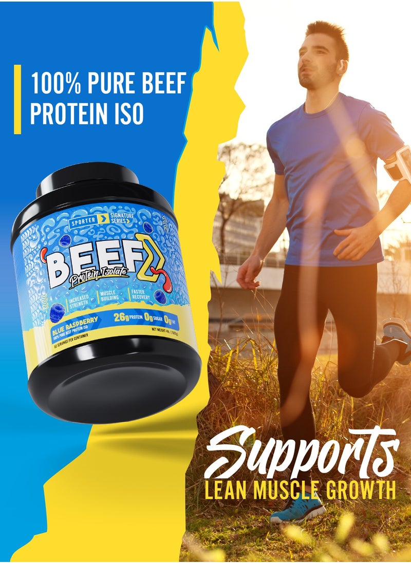 Sporter Beef Protein Isolate – 60 Servings | 26.4g Pure Protein | Blue Raspberry Flavor | Zero Carbs, Sugar & Fat | Lactose-Free | Gut-Friendly | Post-Workout Muscle Support