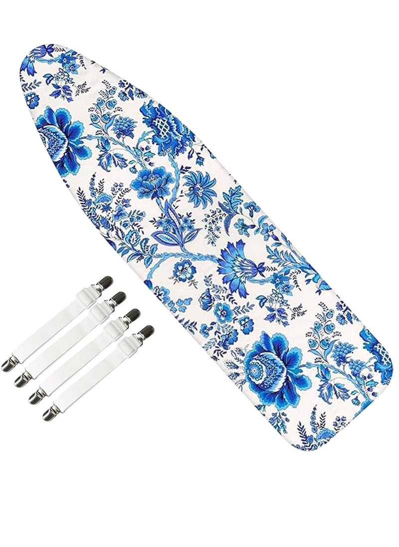 Ironing Board Cover with 5mm Foam 4 Elastic Fasteners 124x45CM 100% Cotton Material, Thick foam Pad Heat Resistant Non Slip Foldable Design Durable stain Resistant iron table cover