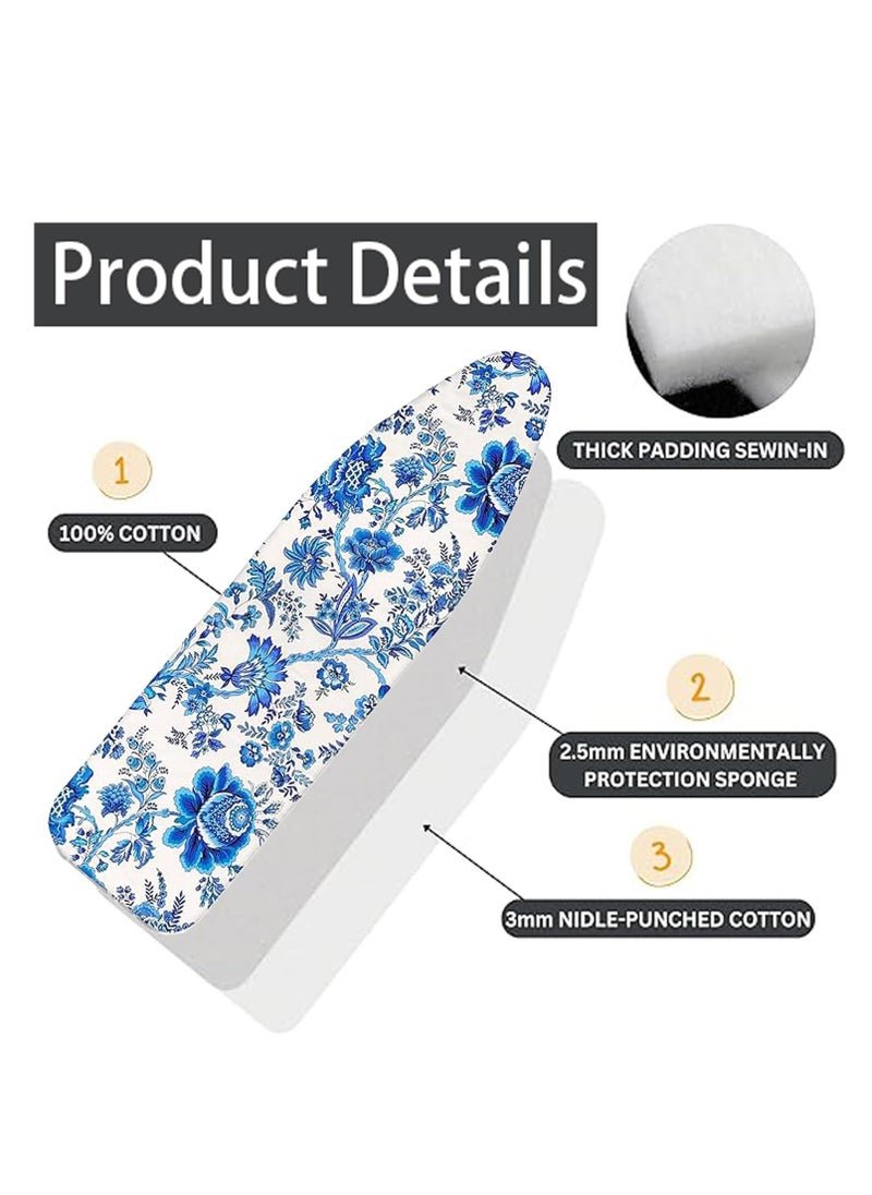 Ironing Board Cover with 5mm Foam 4 Elastic Fasteners 124x45CM 100% Cotton Material, Thick foam Pad Heat Resistant Non Slip Foldable Design Durable stain Resistant iron table cover