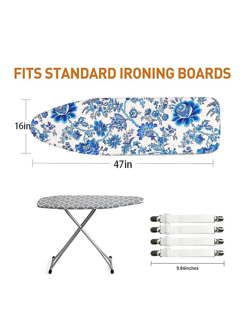 Ironing Board Cover with 5mm Foam 4 Elastic Fasteners 124x45CM 100% Cotton Material, Thick foam Pad Heat Resistant Non Slip Foldable Design Durable stain Resistant iron table cover