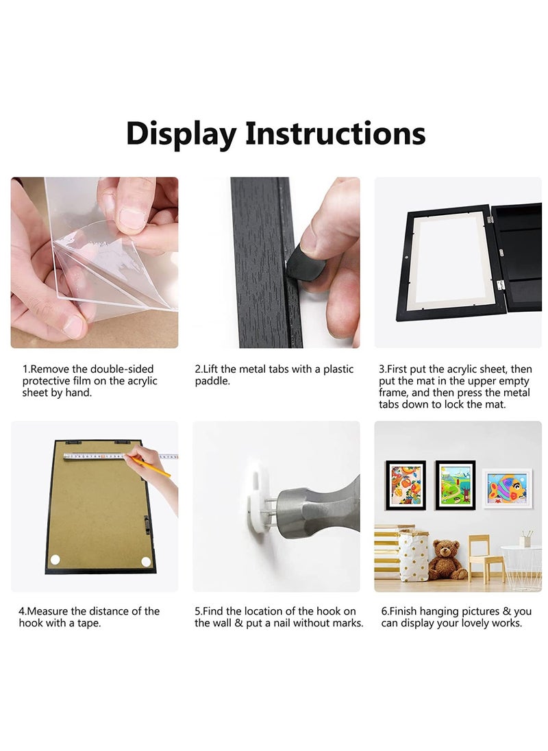2Pcs Kids Art Frames Wooden Kid Artwork Drawings Storage Organizer A4 Magnetic Flip Cover Home Picture Painting Wall Art Frame