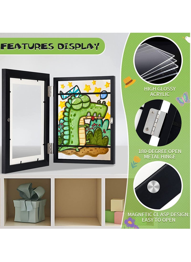 2Pcs Kids Art Frames Wooden Kid Artwork Drawings Storage Organizer A4 Magnetic Flip Cover Home Picture Painting Wall Art Frame