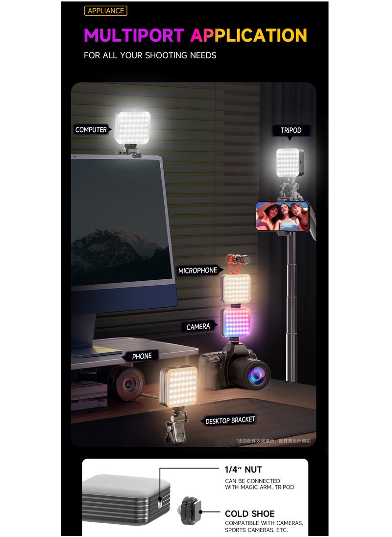 Photography Color Fill Light 108LED 2000mAh , Selfie Light USB Rechargeable for Photo u0026 Video with Front Back Clip for Phones Laptops Makeup TikTok Stream