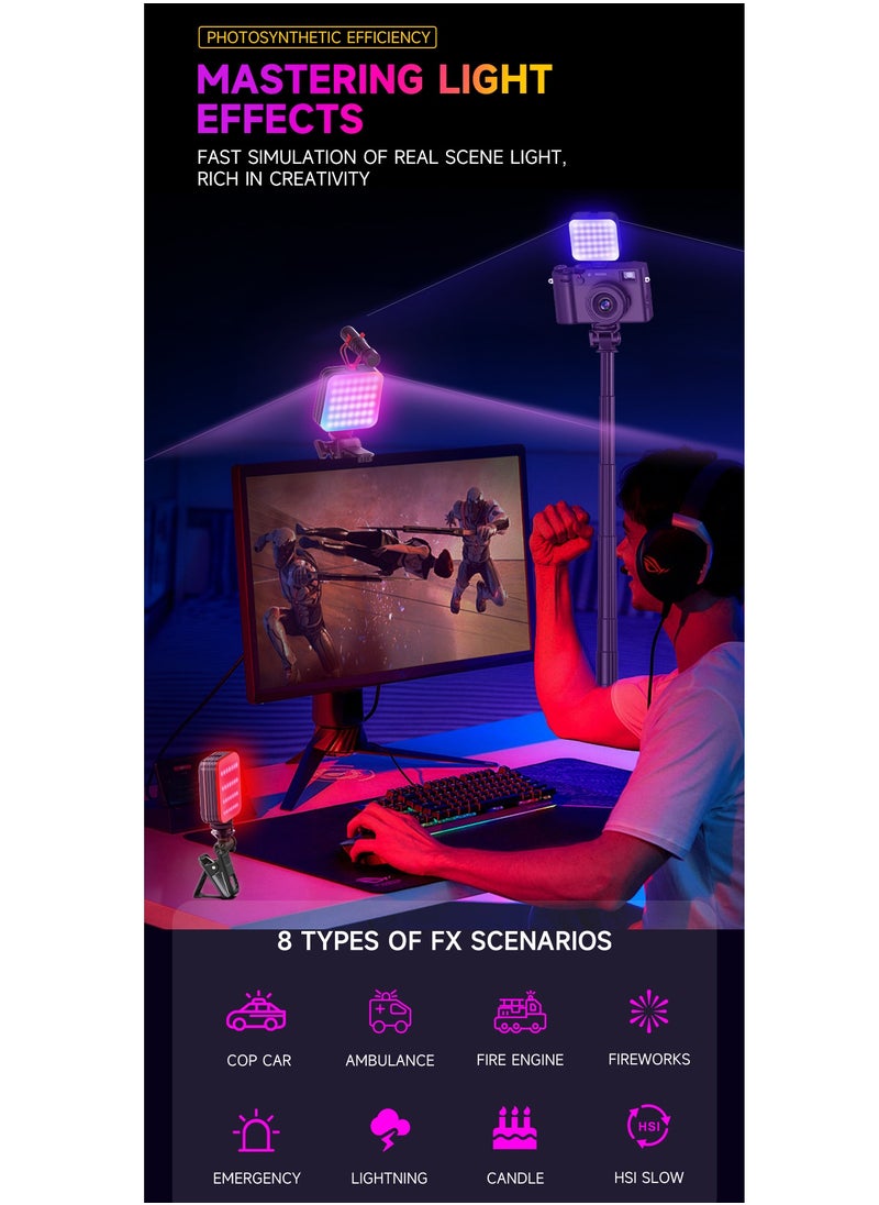 Photography Color Fill Light 108LED 2000mAh , Selfie Light USB Rechargeable for Photo u0026 Video with Front Back Clip for Phones Laptops Makeup TikTok Stream