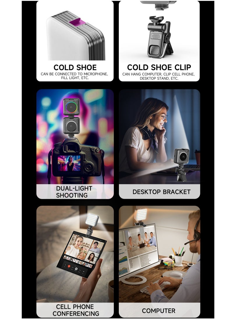 Photography Color Fill Light 108LED 2000mAh , Selfie Light USB Rechargeable for Photo u0026 Video with Front Back Clip for Phones Laptops Makeup TikTok Stream