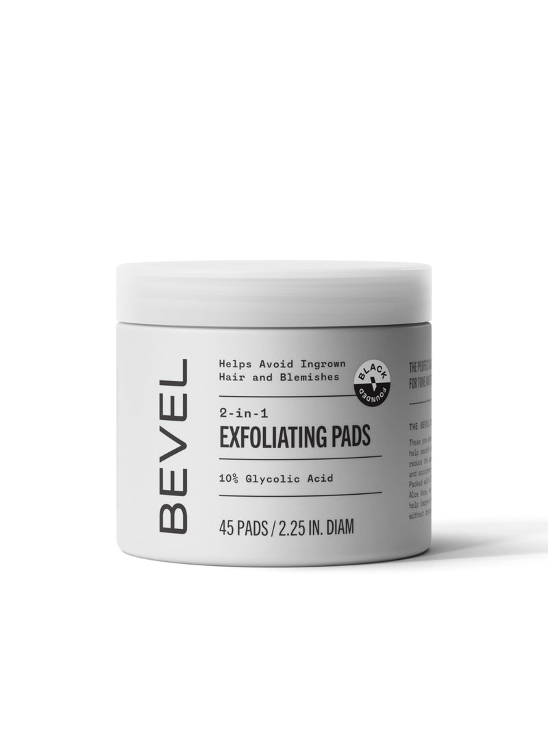 Bevel 10% Glycolic Acid Toner Pads for Face, Helps Remove Dead Skin Cells and Reduce Ingrown Hairs for Even Skin Tone and Texture, 45 Count (Packaging May Vary)