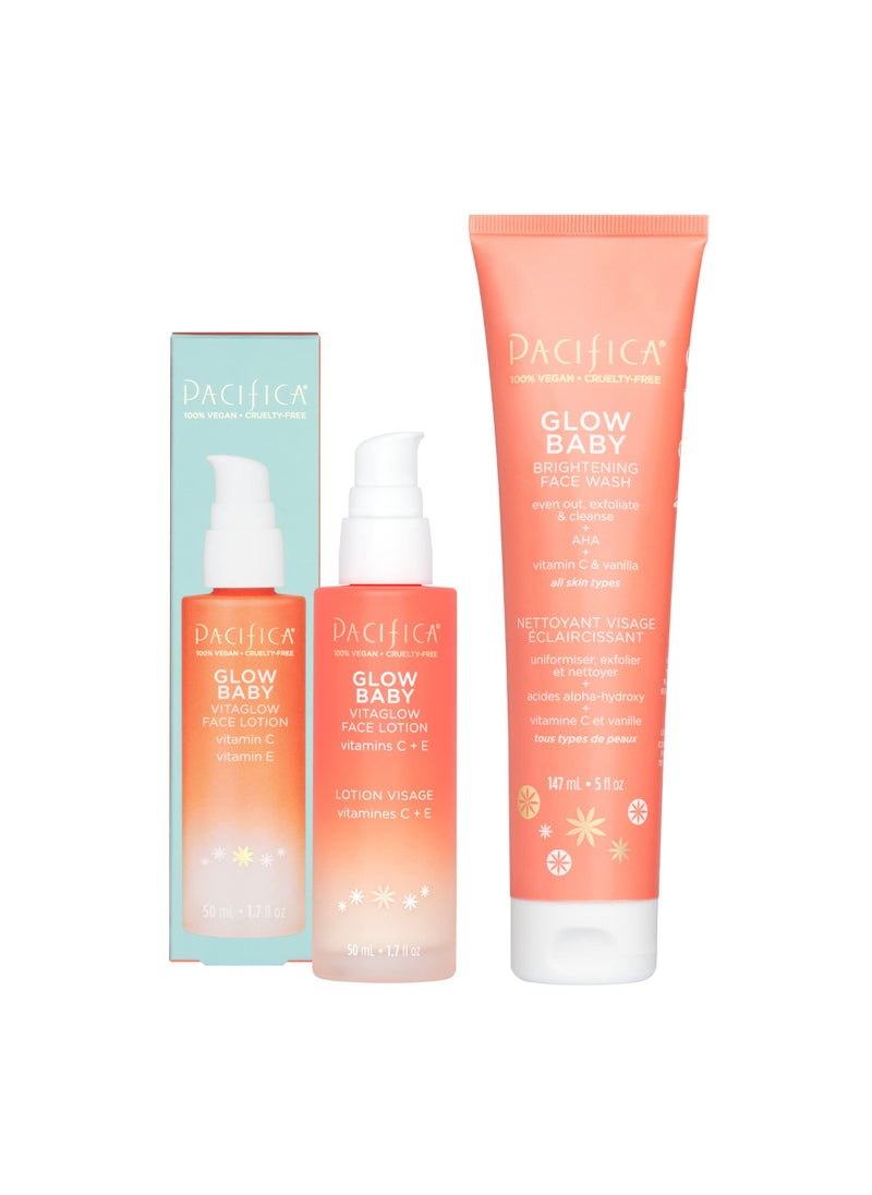 Pacifica Beauty Glow Baby VitaGlow Face Lotion and Brightening Face Wash Set, Skincare, Vitamin C and E, AHA, Exfoliator, Cleanser, Hydrating, Moisturizer, Vegan, 1.7 fl oz and 5 fl oz (Set of 2)