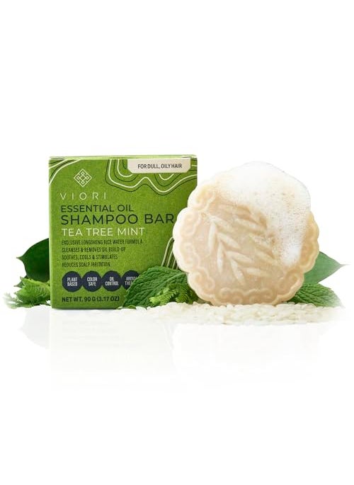 Viori Tea Tree Mint Essential Oil Shampoo Bar Made with Rice Water - Handcrafted All Natural Shampoo Bars - Sulfate Free Shampoo