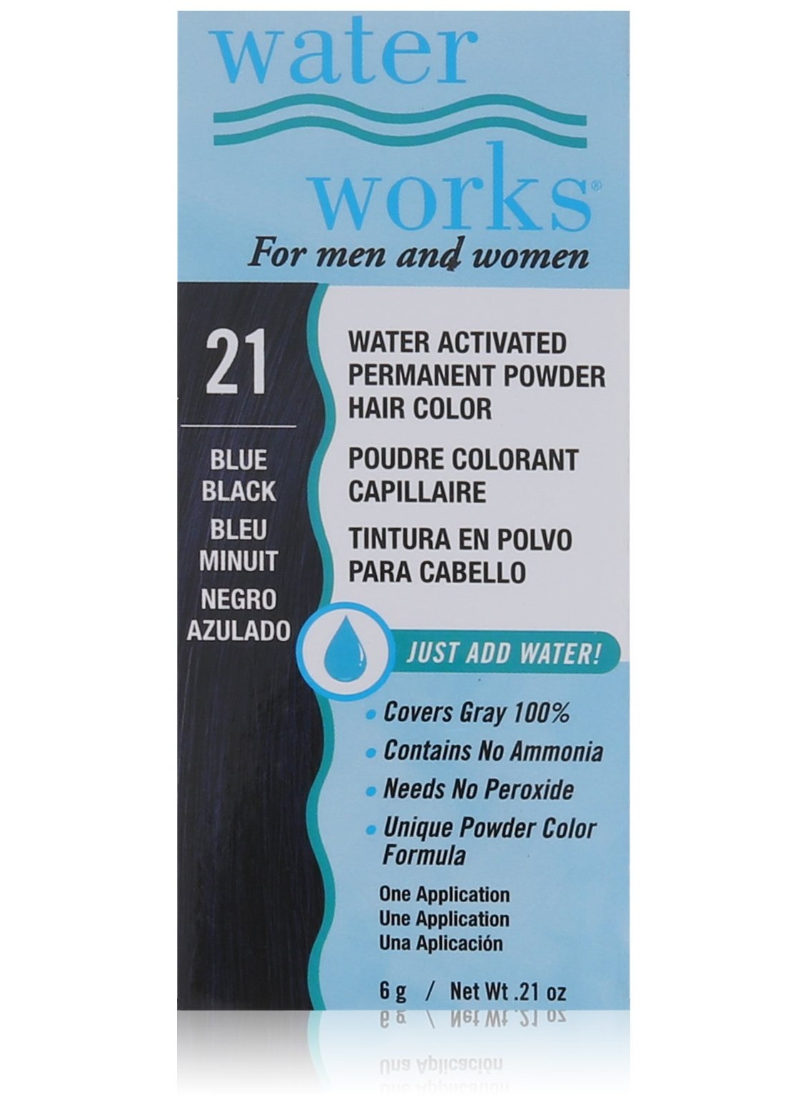 Water Works Water Activated Permanent Powder Hair Color for Men and Women, #21 Blue Black
