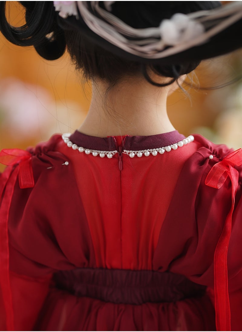Girls Vintage Inspired Hanfu Dress with Short Sleeves Traditional Chinese Costume Made of Polyester with a Classic Design