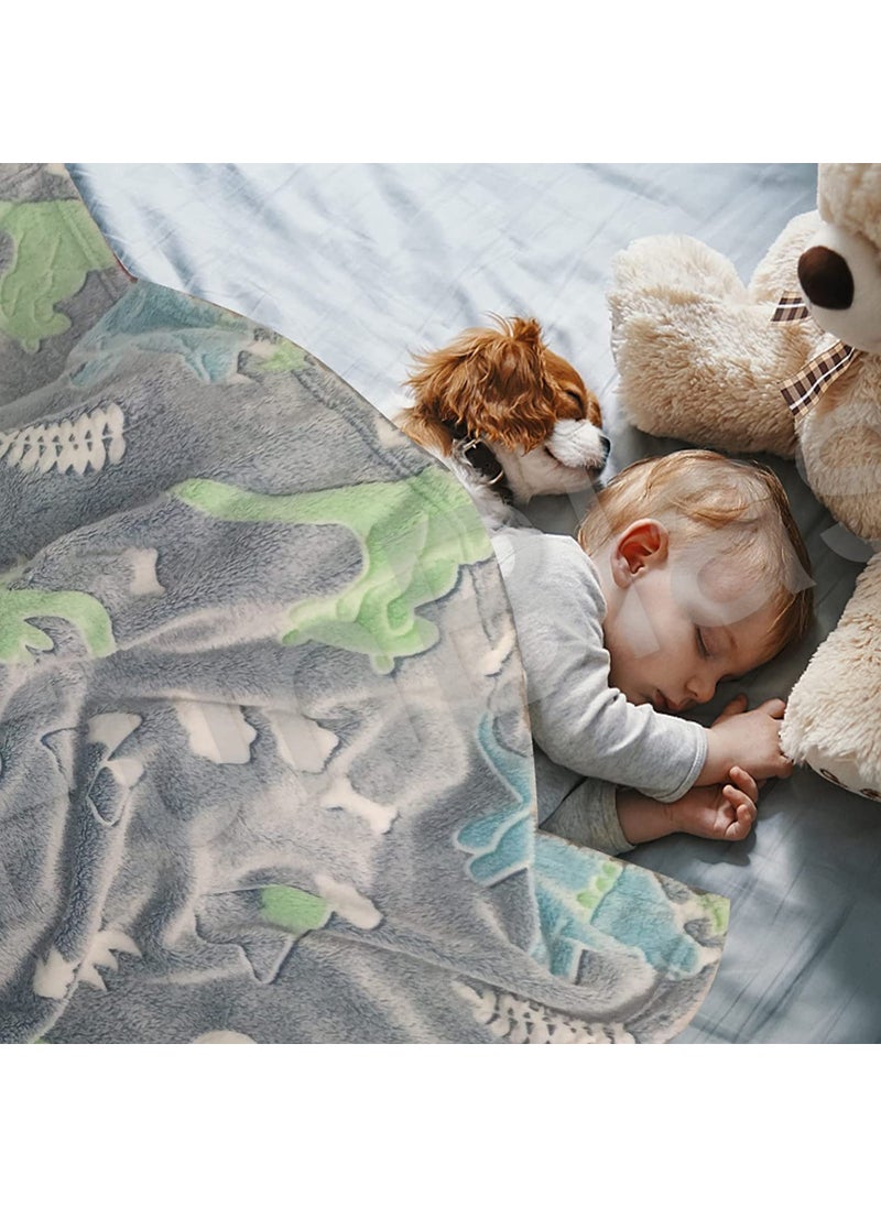 FunBlast Blankets for Kids – Glow in The Dark Blanket, Cartoon Print, Light Weight Soft Cozy All Weather Blankets for 1-10 Years Old Toddlers Baby Boys & Girls (Grey, Dinosaur, Polyester, lightweight)