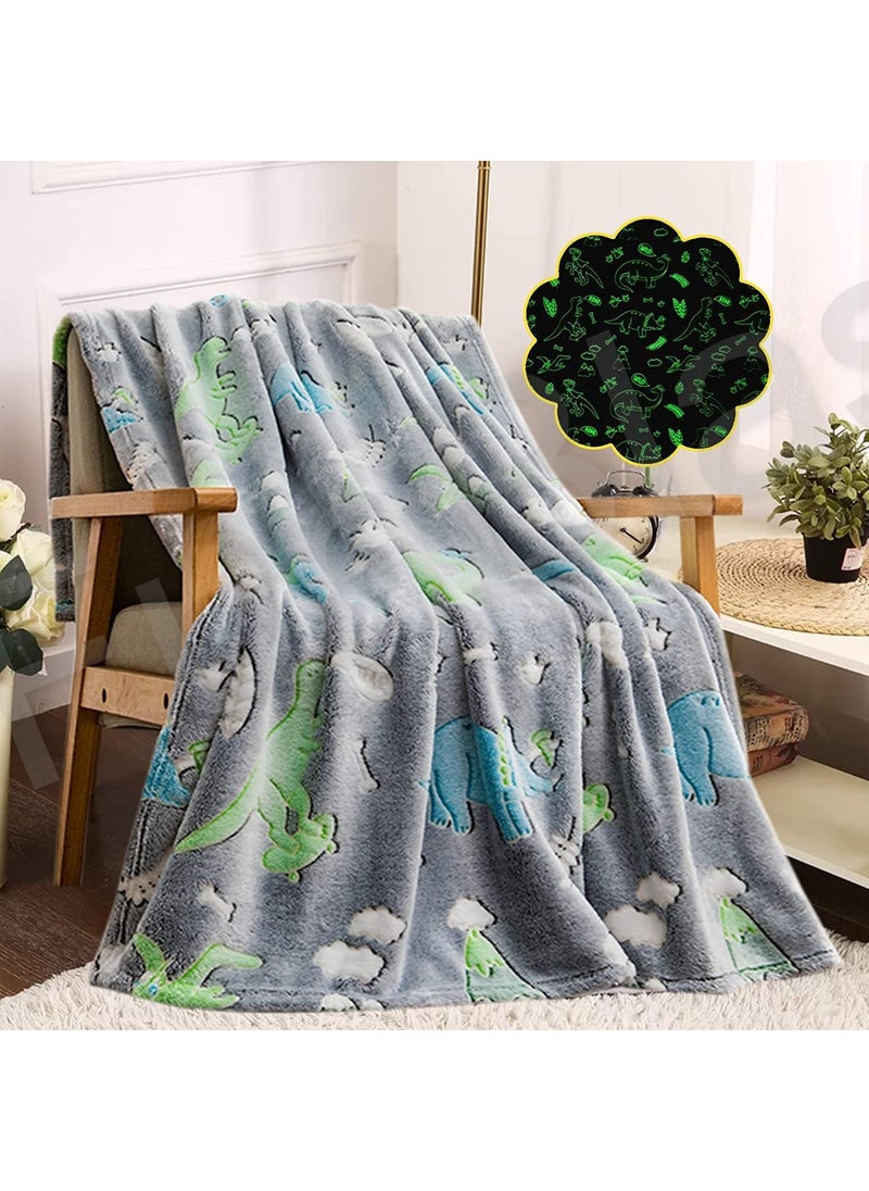 FunBlast Blankets for Kids – Glow in The Dark Blanket, Cartoon Print, Light Weight Soft Cozy All Weather Blankets for 1-10 Years Old Toddlers Baby Boys & Girls (Grey, Dinosaur, Polyester, lightweight)