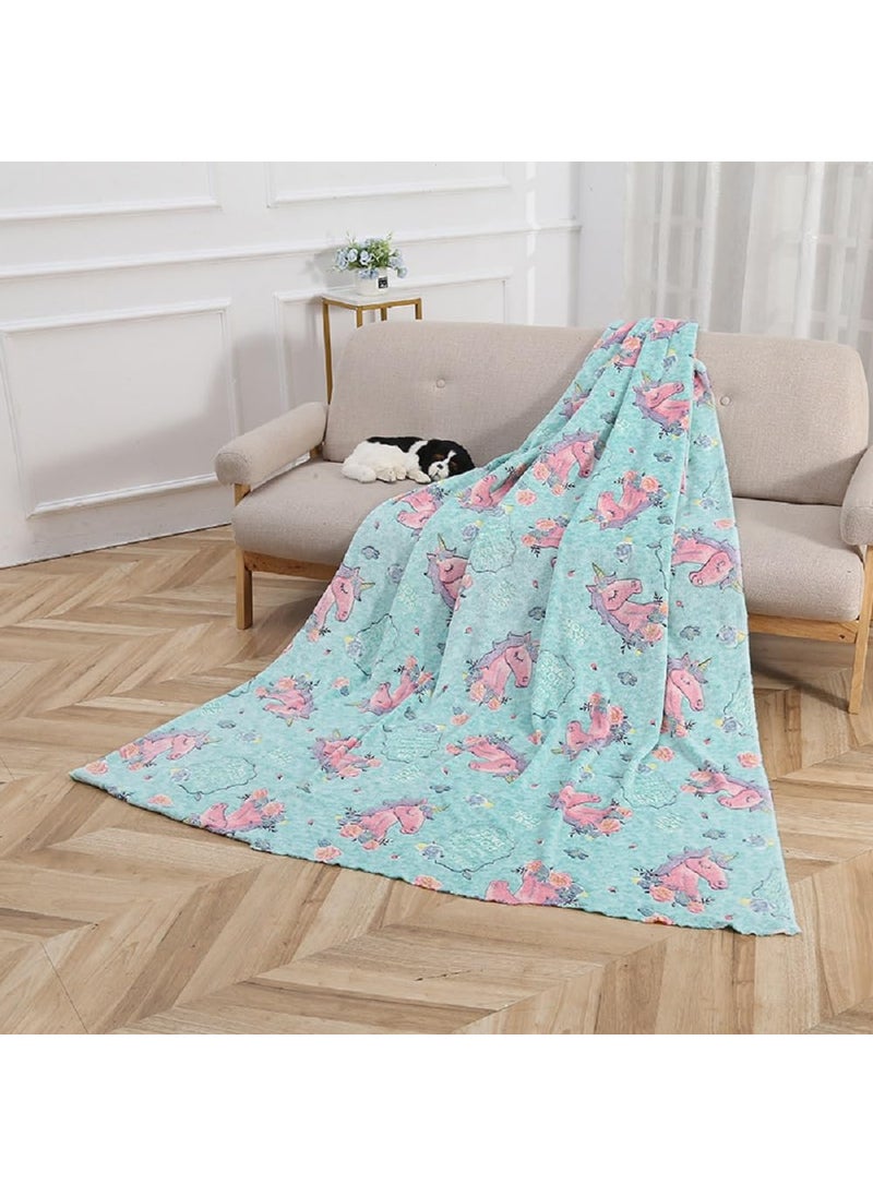 FunBlast Glow in The Dark Blanket for Kids – Cartoon Print Blankets for Kids, Light Weight Soft Cozy All Weather Blankets for 1-10 Years Old Toddlers Baby Boys & Girls (Unicorn-Green)