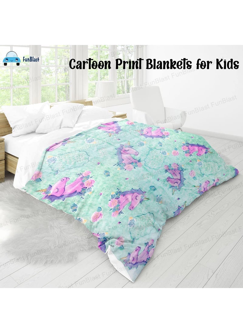 FunBlast Glow in The Dark Blanket for Kids – Cartoon Print Blankets for Kids, Light Weight Soft Cozy All Weather Blankets for 1-10 Years Old Toddlers Baby Boys & Girls (Unicorn-Green)