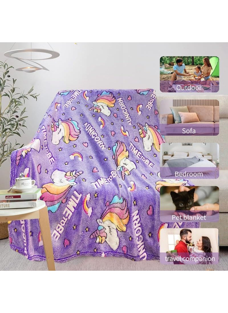 FunBlast Glow in The Dark Blanket for Kids – Cartoon Print Blankets for Kids, Light Weight Soft Cozy All Weather Blankets for 1-10 Years Old Toddlers Baby Boys & Girls (Unicorn-Purple)