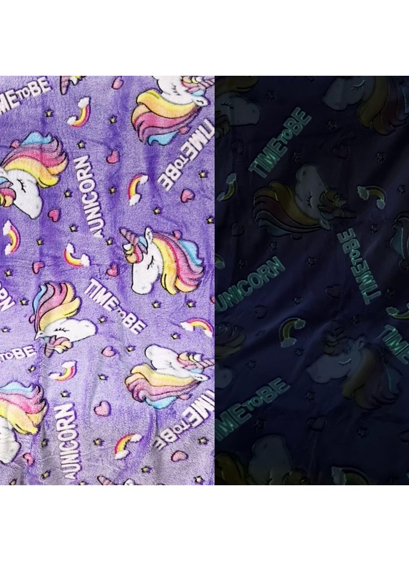 FunBlast Glow in The Dark Blanket for Kids – Cartoon Print Blankets for Kids, Light Weight Soft Cozy All Weather Blankets for 1-10 Years Old Toddlers Baby Boys & Girls (Unicorn-Purple)