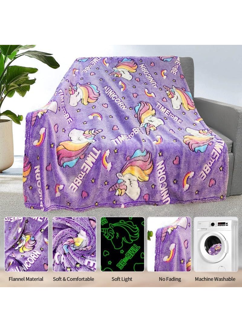FunBlast Glow in The Dark Blanket for Kids – Cartoon Print Blankets for Kids, Light Weight Soft Cozy All Weather Blankets for 1-10 Years Old Toddlers Baby Boys & Girls (Unicorn-Purple)