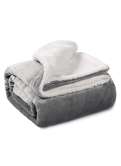 BSB HOME Plain Double Layer Warm and Hot Super Soft Flannel Sherpa Winter Blanket for Born Baby (45 X 60 Inches, Crib Grey) All Season,Skin Friendly,350 TC