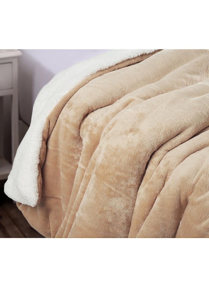 BSB HOME Plain Double Layer Warm and Hot Super Soft Flannel Sherpa Winter Blanket for Born Baby (45 X 60 Inches, Crib Beige) All Season,Skin Friendly,350 TC