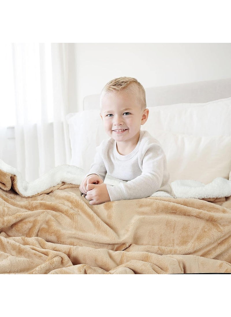 BSB HOME Plain Double Layer Warm and Hot Super Soft Flannel Sherpa Winter Blanket for Born Baby (45 X 60 Inches, Crib Beige) All Season,Skin Friendly,350 TC
