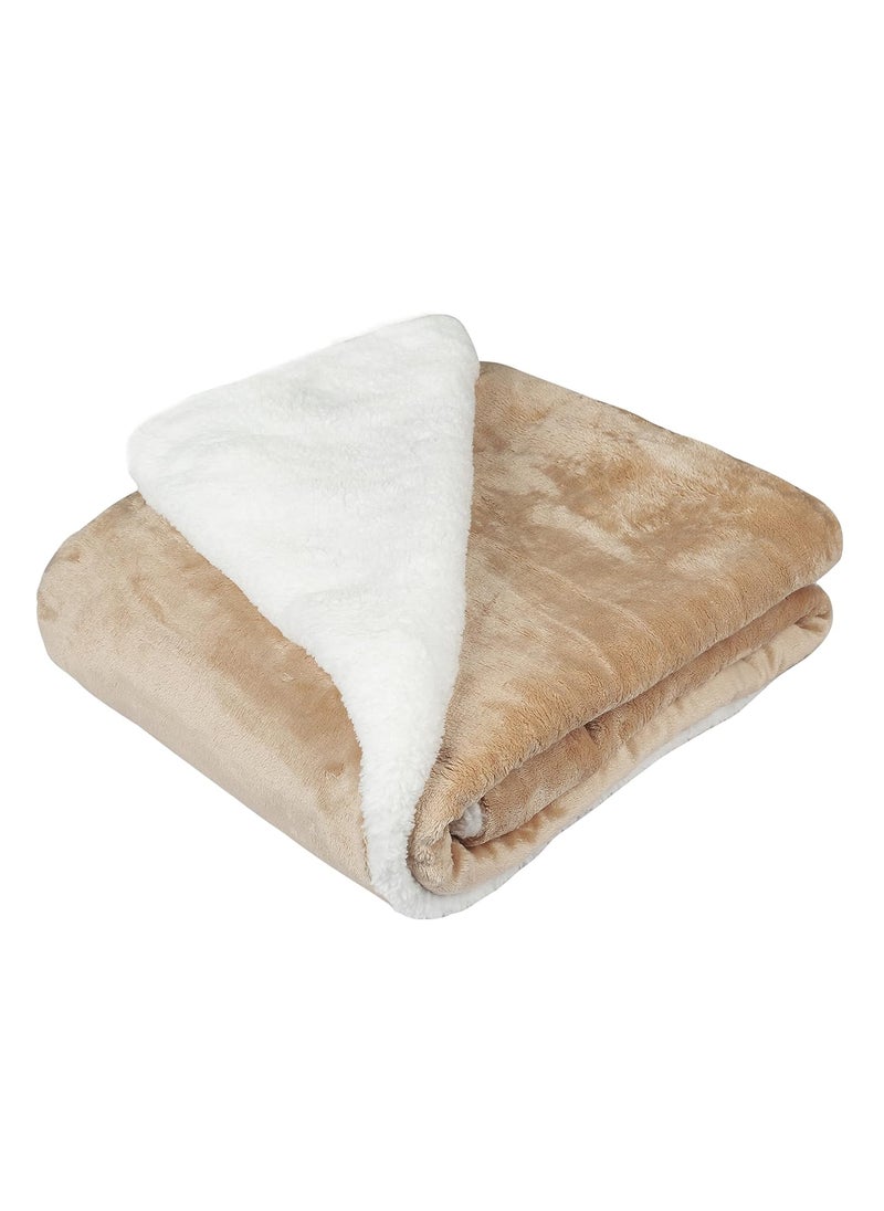 BSB HOME Plain Double Layer Warm and Hot Super Soft Flannel Sherpa Winter Blanket for Born Baby (45 X 60 Inches, Crib Beige) All Season,Skin Friendly,350 TC