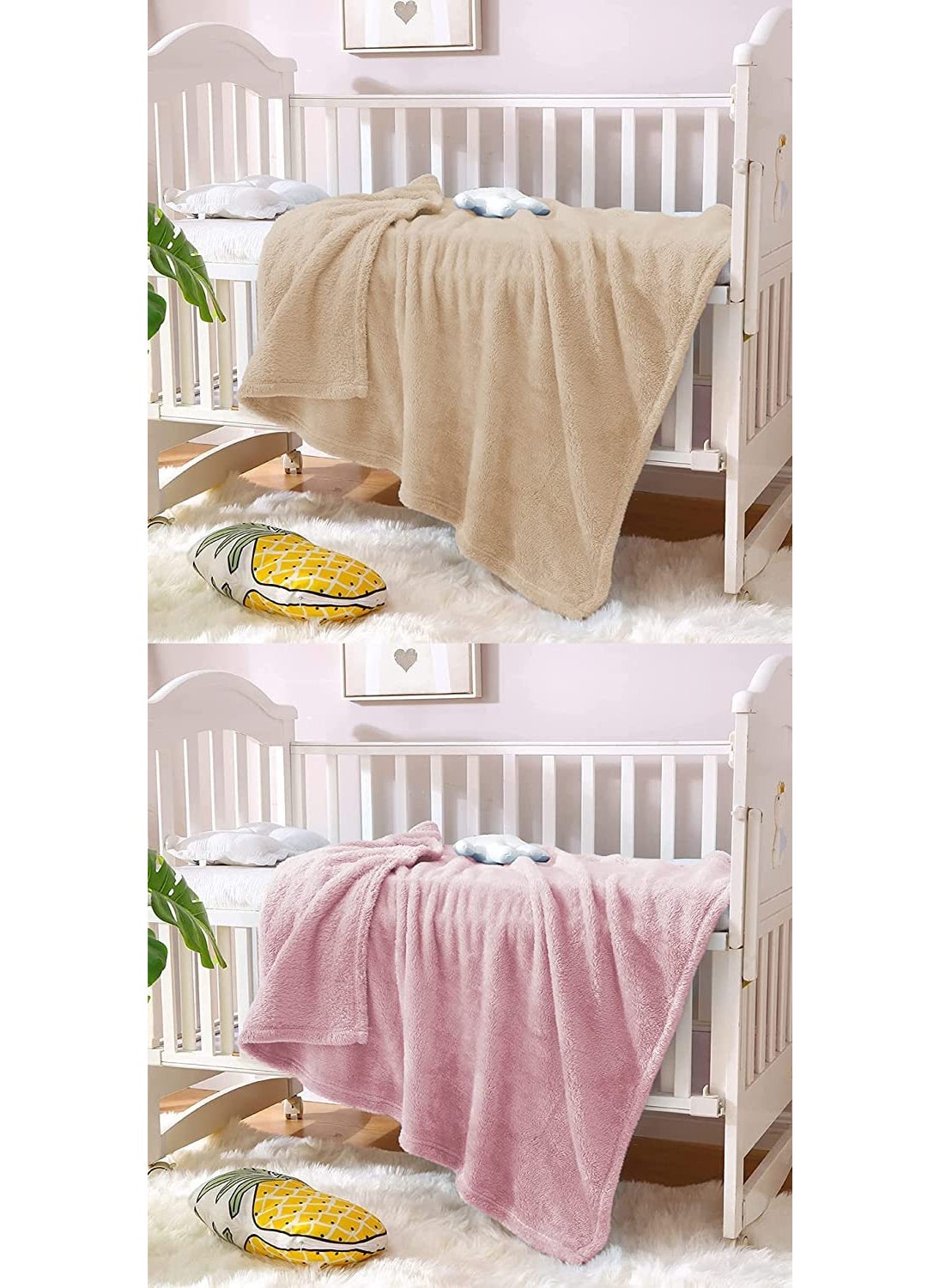 BSB HOME® Premium Plush Baby Blanket Wrapper for Girls & Boys| Toddler Blankets - Newborn Blanket, Soft & Lightweight, Crib & Stroller| 75x100 cm - Pack of 2 Pcs - Pink & Beige