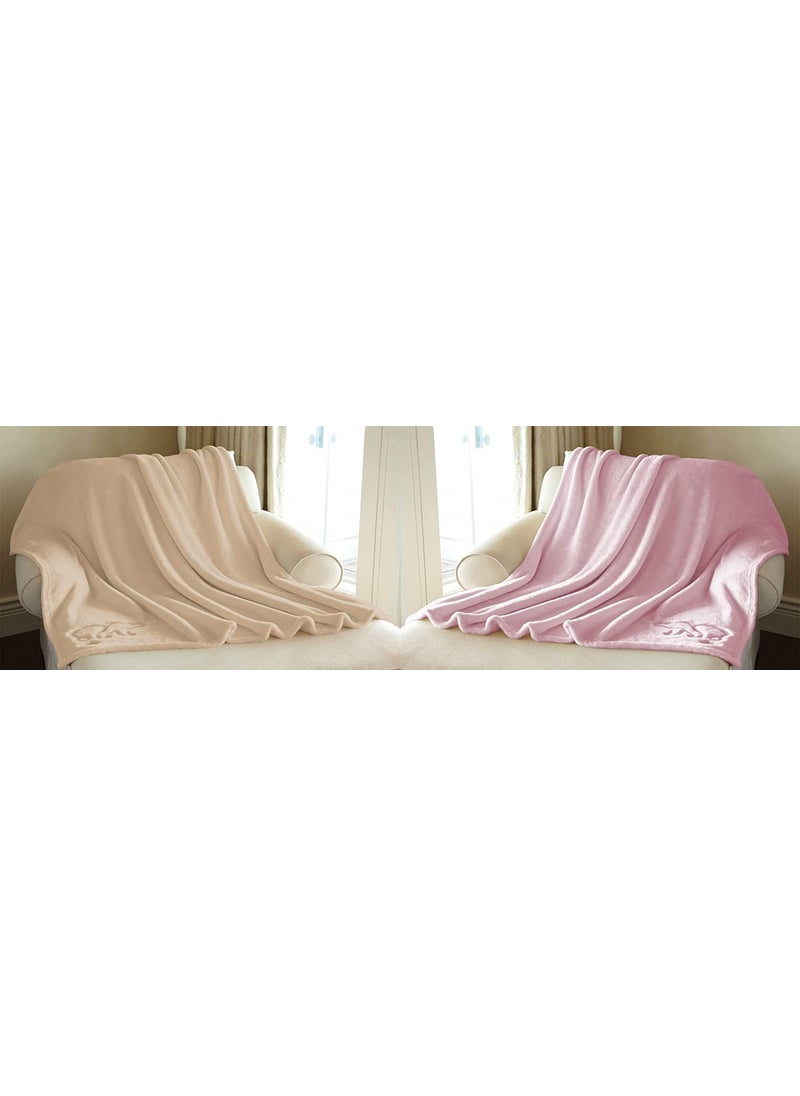 BSB HOME® Premium Plush Baby Blanket Wrapper for Girls & Boys| Toddler Blankets - Newborn Blanket, Soft & Lightweight, Crib & Stroller| 75x100 cm - Pack of 2 Pcs - Pink & Beige