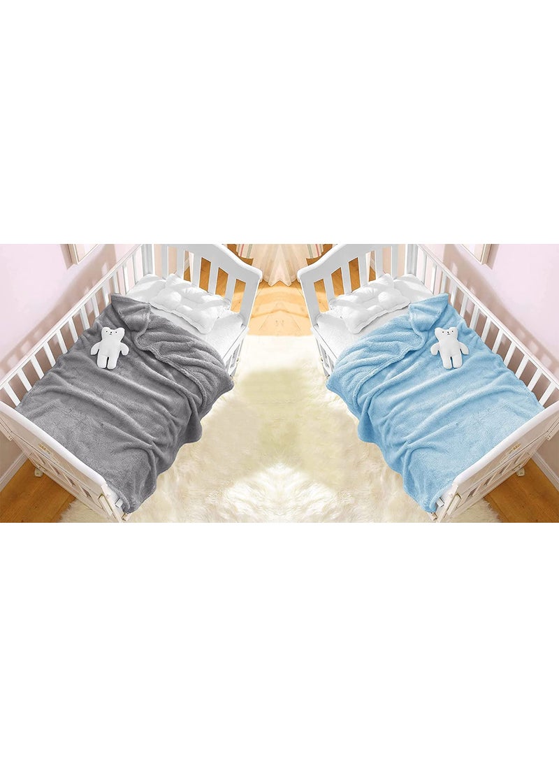 BSB HOME Premium Plush Baby Blanket Wrapper for Girls & Boys| Toddler Blankets - Newborn Blanket, Soft &ÿLightweight, Crib & Stroller| 75x100 cm - Pack of 2 Pcs - Aqua & Grey, Fur| TC - 230