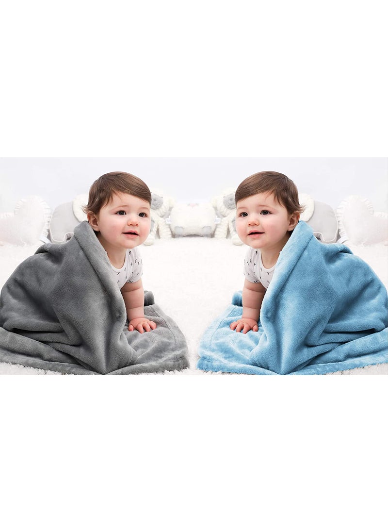 BSB HOME Premium Plush Baby Blanket Wrapper for Girls & Boys| Toddler Blankets - Newborn Blanket, Soft &ÿLightweight, Crib & Stroller| 75x100 cm - Pack of 2 Pcs - Aqua & Grey, Fur| TC - 230