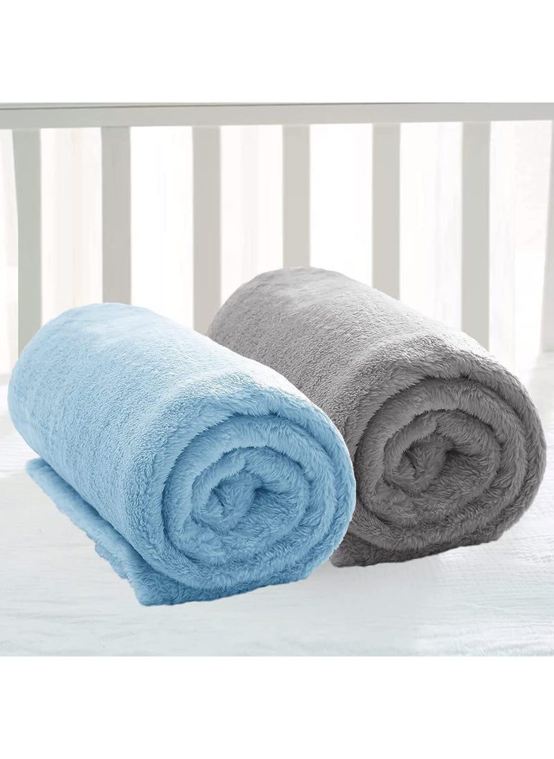 BSB HOME Premium Plush Baby Blanket Wrapper for Girls & Boys| Toddler Blankets - Newborn Blanket, Soft &ÿLightweight, Crib & Stroller| 75x100 cm - Pack of 2 Pcs - Aqua & Grey, Fur| TC - 230