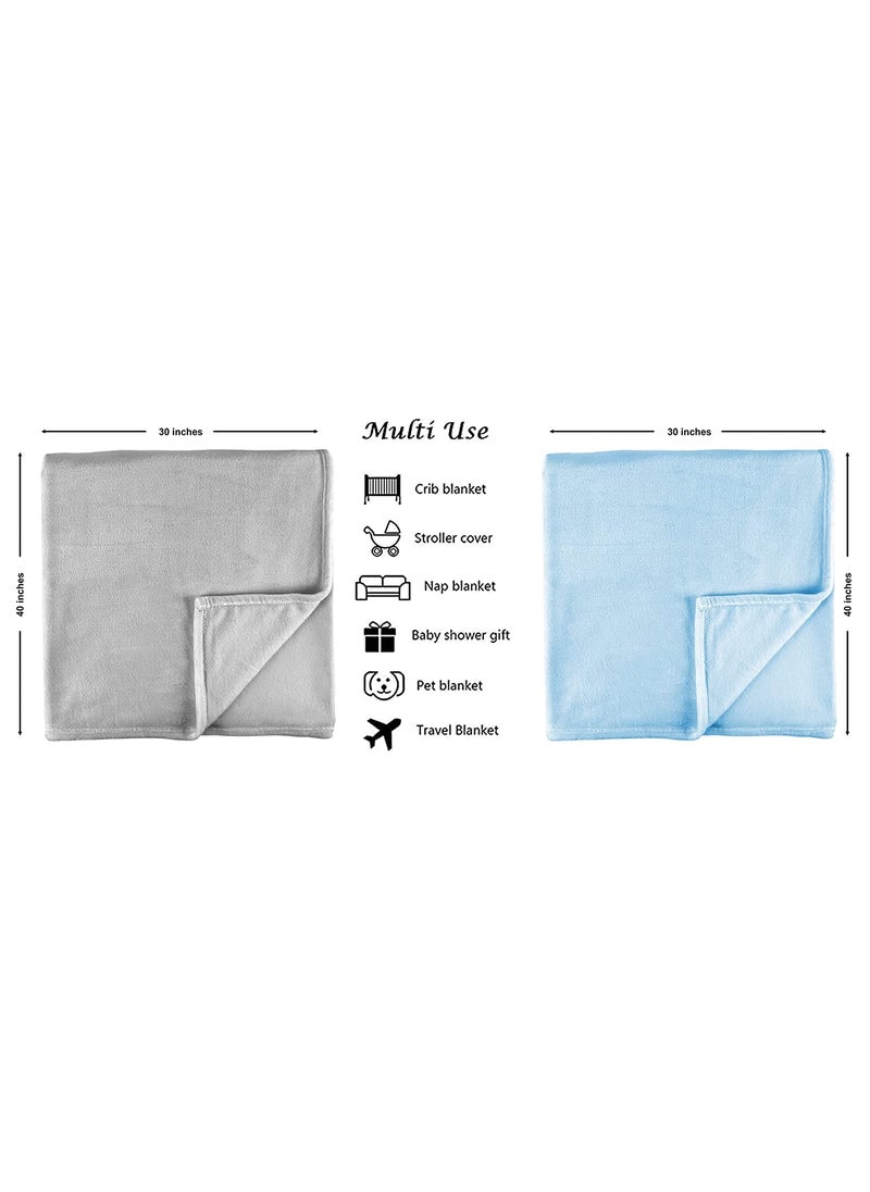 BSB HOME Premium Plush Baby Blanket Wrapper for Girls & Boys| Toddler Blankets - Newborn Blanket, Soft &ÿLightweight, Crib & Stroller| 75x100 cm - Pack of 2 Pcs - Aqua & Grey, Fur| TC - 230