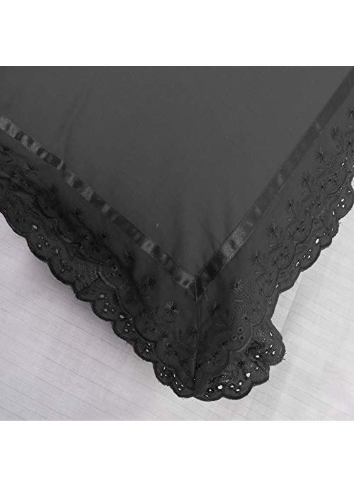 VHC 100% Cotton Lace Pillow Cover/Case Set (Pack of 2)-Black