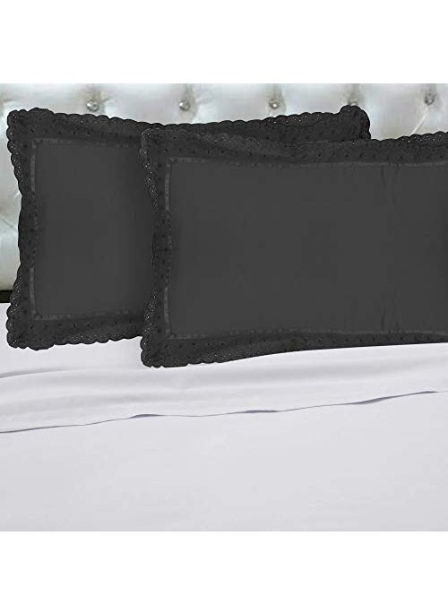 VHC 100% Cotton Lace Pillow Cover/Case Set (Pack of 2)-Black