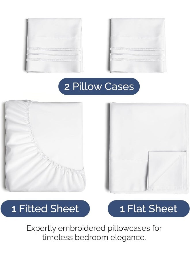 Queen Size 4 Piece Sheet Set - Extra Soft, Breathable & Cooling Sheets - Hotel Luxury Durable Bed Sheets for Women & Men - Deep Pockets, Easy-Fit & Wrinkle-Free Sheets - Bright White Oeko-Tex Sheets
