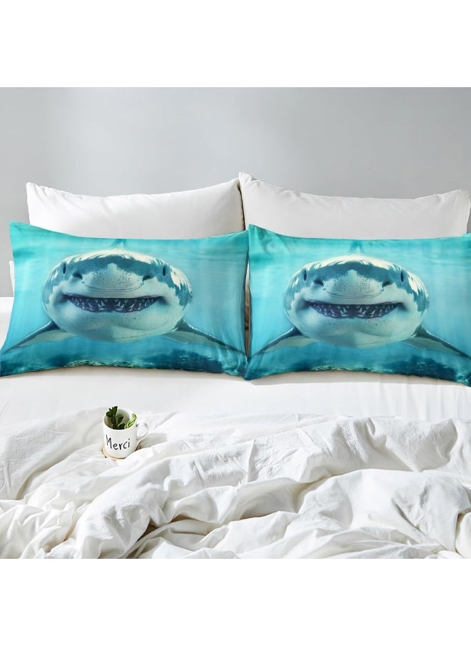 3D Shark Bedding Set Twin Size for Kids Boys Bedroom, Sea Animals Bed Duvet Cover Set, Shark Fish Print Comforter Cover Hawaiian Beach Decor 2 Pieces 1 Duvet Cover with 1 Pillowcase No Comforter