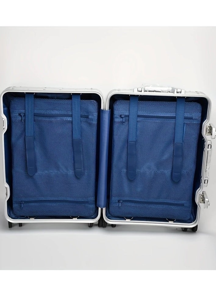 Aluminum-magnesium Alloy Slver Pull-rod Suitcase, Aluminum Frame Luggage 20-inch TSA Password Lock Travel Suitcase, All-aluminum Slver Suitcase
