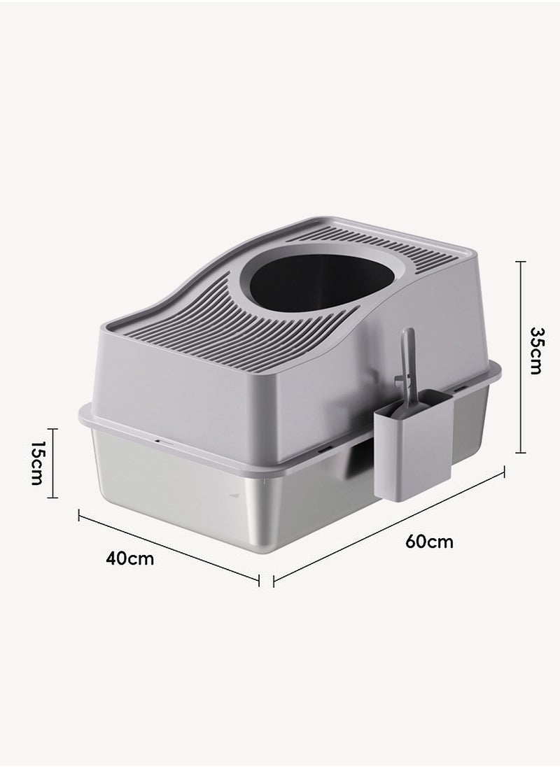 Extra Large Stainless Steel Cat Litter Box Metal Litter Pan Tray, High Wall Sides Non-Stick
