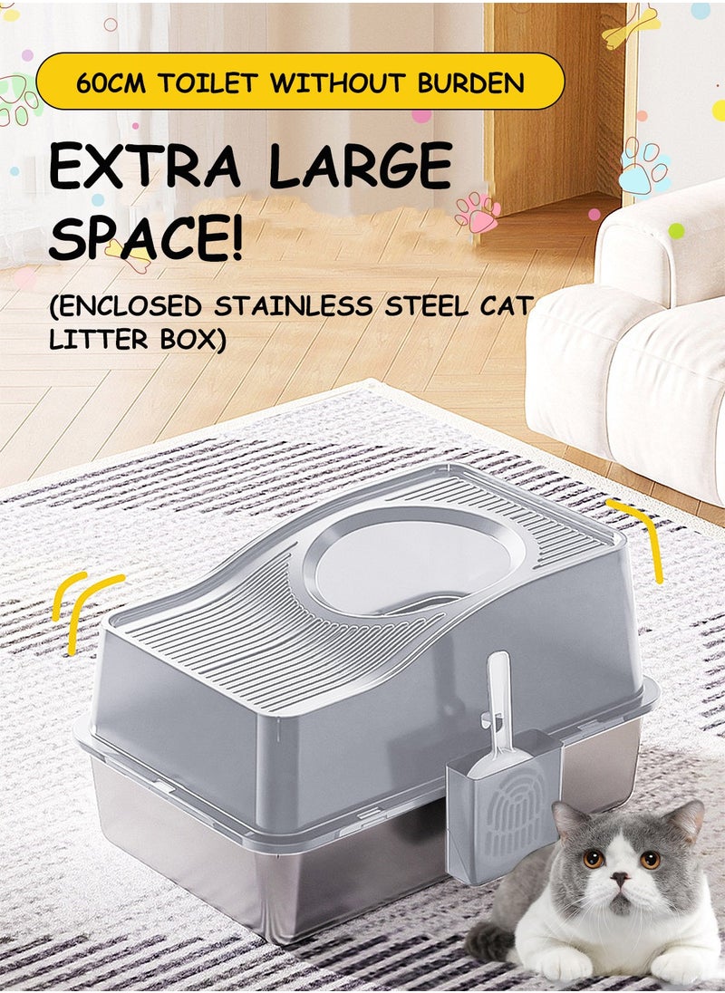 Extra Large Stainless Steel Cat Litter Box Metal Litter Pan Tray, High Wall Sides Non-Stick