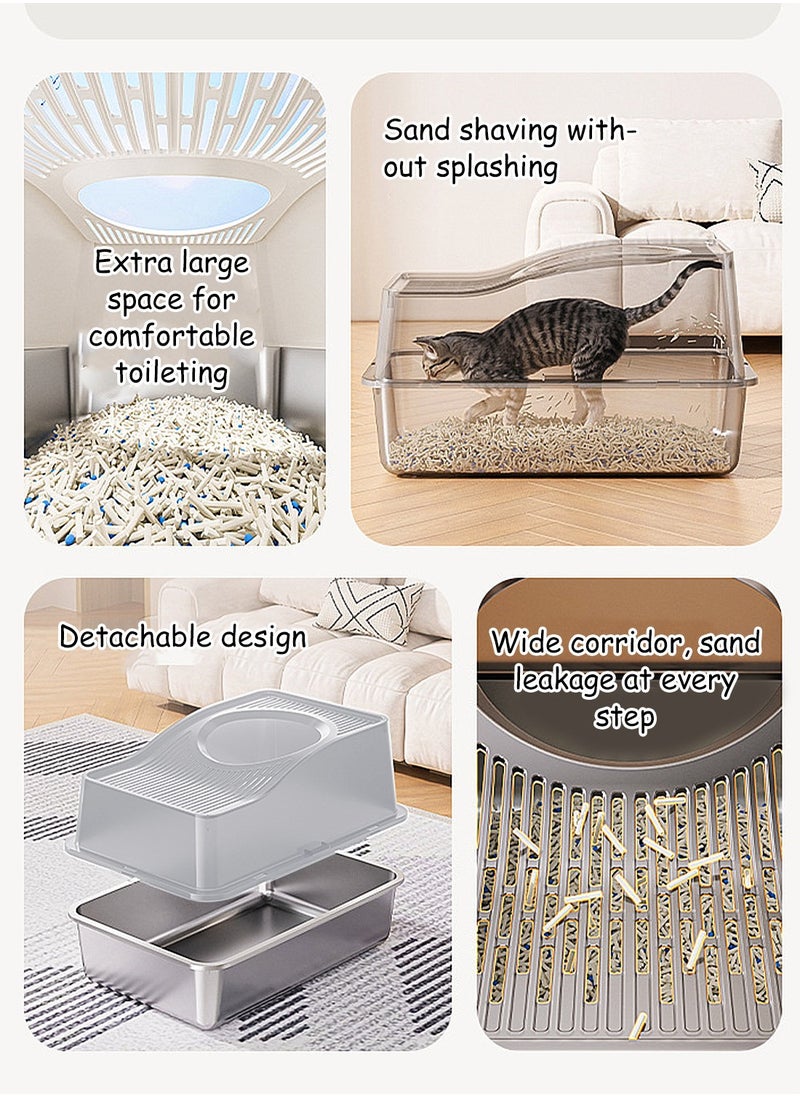 Extra Large Stainless Steel Cat Litter Box Metal Litter Pan Tray, High Wall Sides Non-Stick